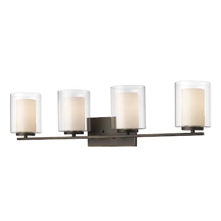 Z-Lite Willow 4 Light Vanity, Olde Bronze & Clear Outside with Matte Opal Inside 426-4V-OB